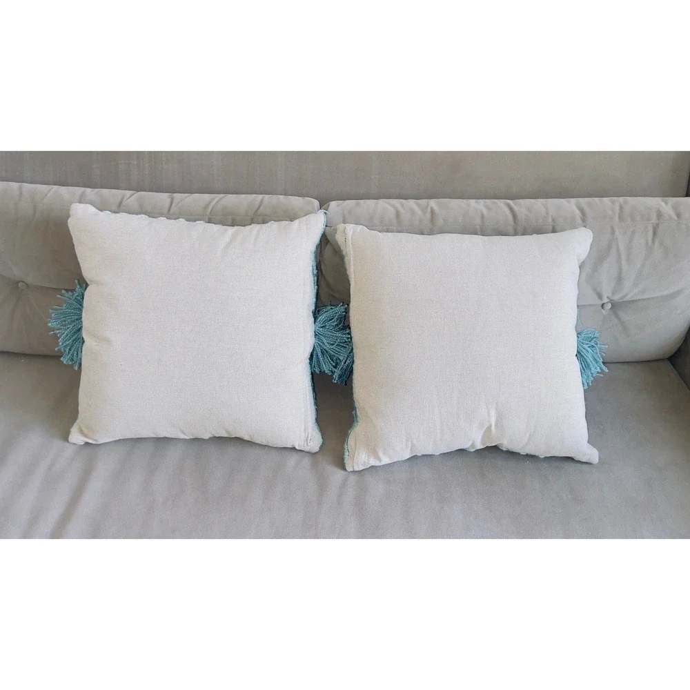 Opalhouse Jungalow Decorative Pillow Set 18x18 Blue Geometric Fringe Tassel Boho